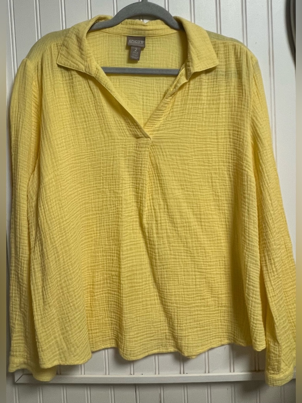 Chico’s Pale Yellow Popover Gauze Tunic Top Sz 2/Large